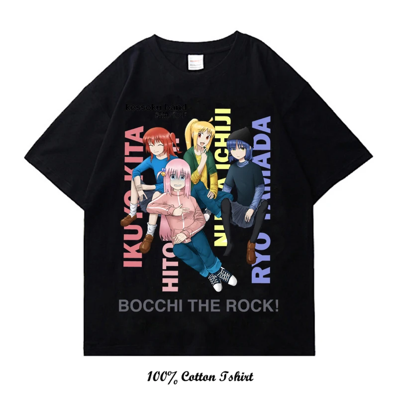 

Футболка BOCCHI THE ROCK Мужская/женская оверсайз, винтажная тенниска из 100% хлопка с короткими рукавами, уличная одежда, лето