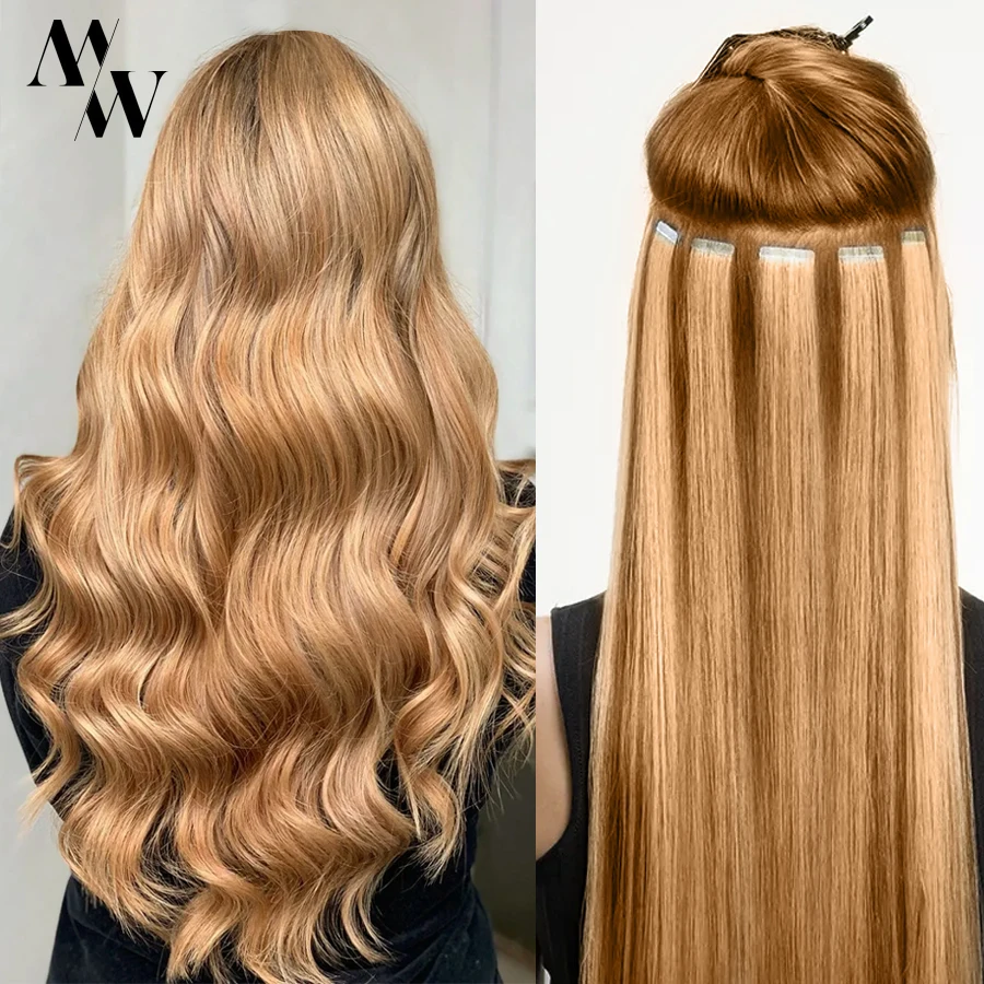MW Natural  Human Hair Extensions Invisible Tape In Adhesive Hair Black Women For Salon 20 Inch 50cm Brown Blonde Color