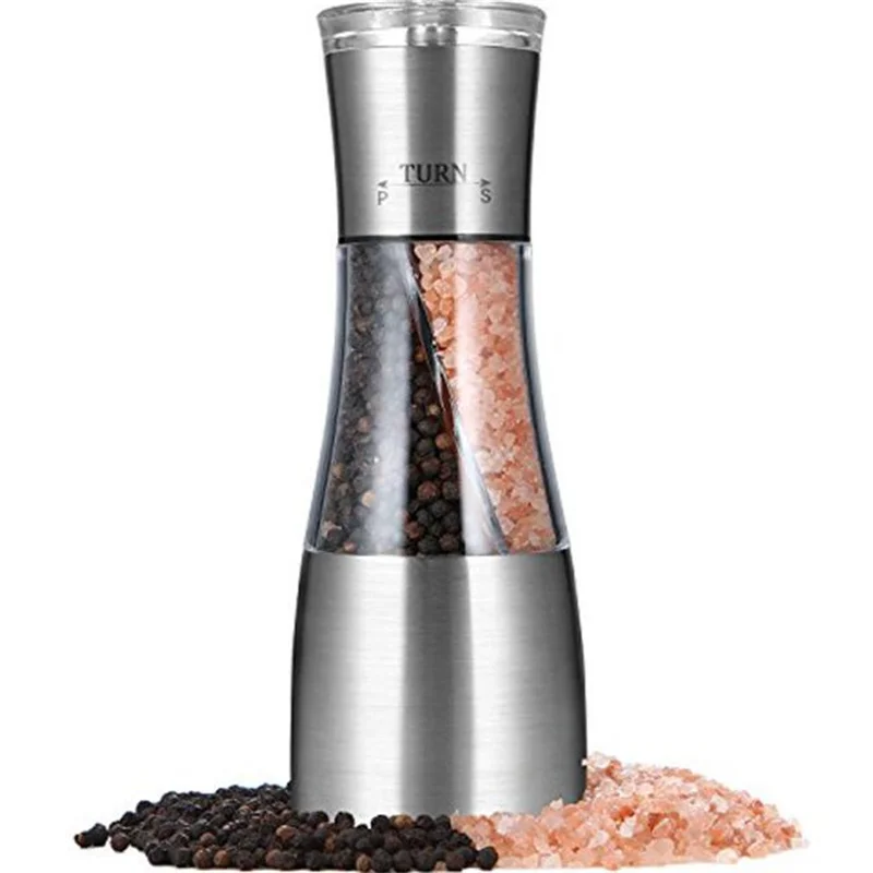 

2 In 1 Crusher Black Pepper Grinder Manual Castor Stainless Steel Salt Shaker Cylinder Nordic Table Spice Ceramic Mill Kitchen