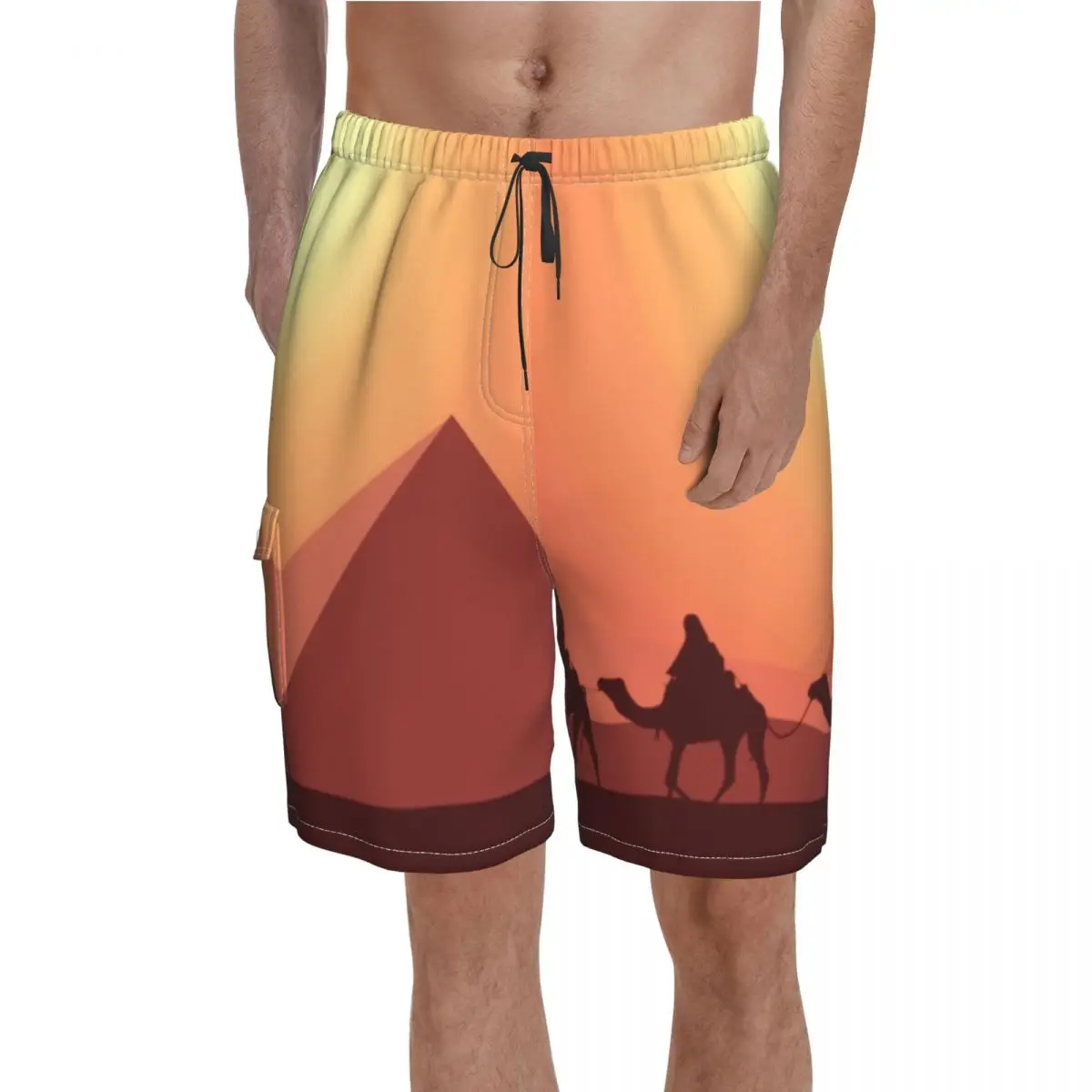 

Desert Sun Board Shorts Hot Sunset Camel Print Customs Board Short Pants Male Elastic Waist Classic Swimming Trunks Plus Size