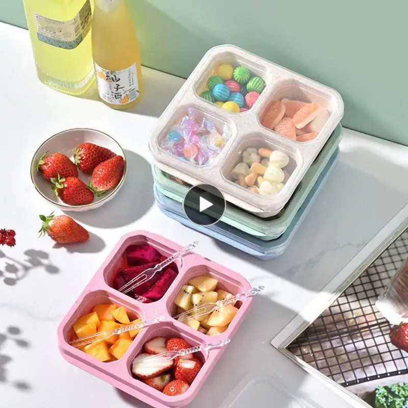 

Lattice Design Fresh-keeping Box Wheat Orange Material Simple And Beautiful Lunch Box Pink Rugged And Durable Snack Dish Blue