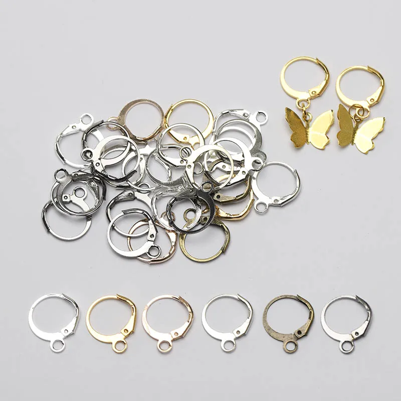 50pcs/lot 13x15mm French Earring Hook Base Open Loop Setting for DIY Hoop Earring Clips Clasp Earwire Jewelry Making Accessories