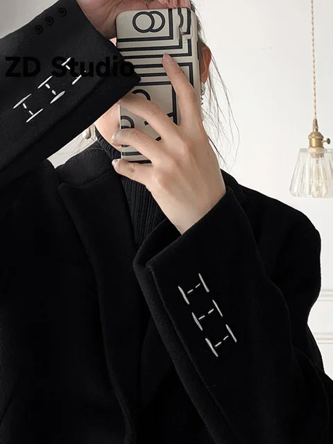 

[ZD Studio] Women Size Brief Woolen Blazer New Lapel Long Sleeve Loose Fit Tide Spring Autumn 2023