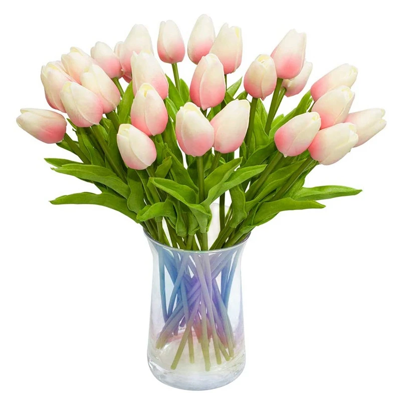 

30Pcs Artificial Tulips Flowers Real Touch Tulips Fake Holland PU Tulip Bouquet Latex Flower White Tulip