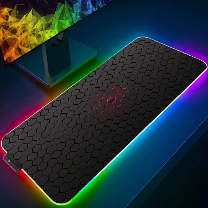 Фото Коврик для мыши со светодиодной подсветкой RGB, ПК, компьютер, геймер, игровой коврик для мыши, клавиатура, настольный коврик, японский дракон, вишневый цвет, аниме, шестигранный ковер №3