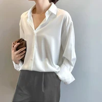 summer satin shirt womens clothing silk shirts vintage blouse office lady sheer top long sleeve dress shirt female overshirt