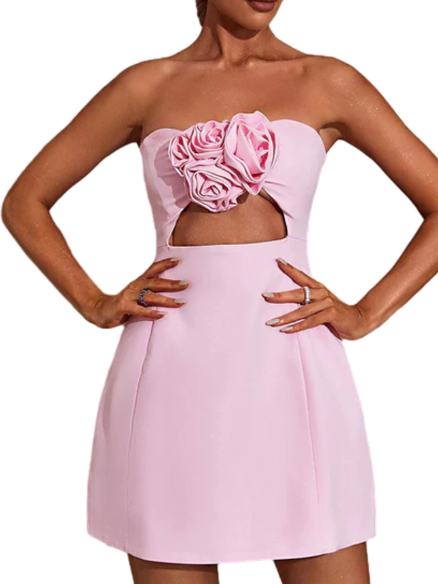 

Lchiji Women s Elegant Off Shoulder Bodycon Mini Dress with 3D Flower Embellishments - Perfect for Clubwear and Partywear