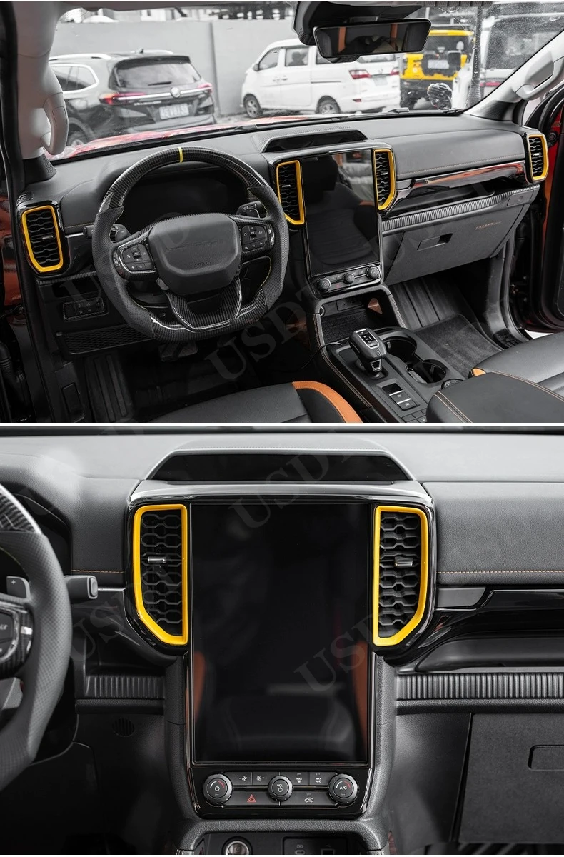 Подходит для Ford Ranger T9 2024 2025 глянцевый черный желтый центральный контроль создатель вентиляционное отверстие декоративная рамка (art.: 3920d29657ebc) - 3920d29657ebc