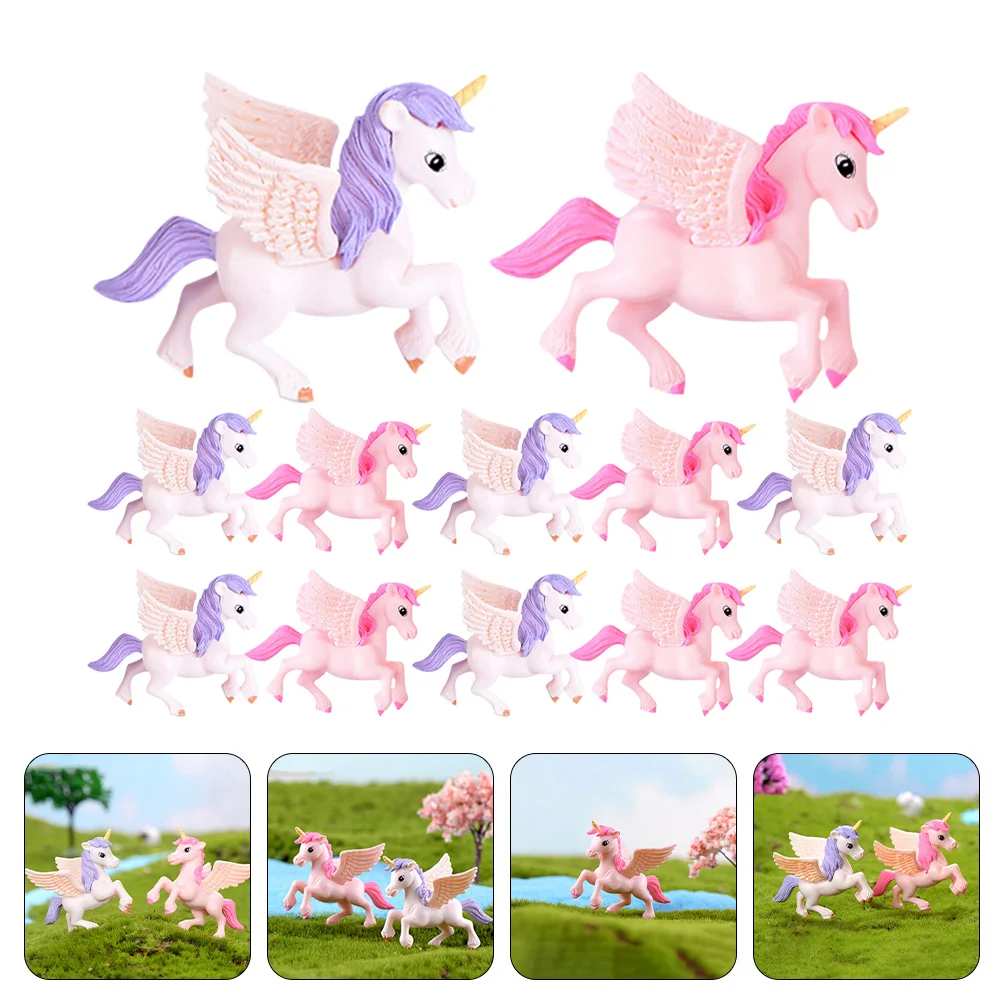 

12 Pcs Pegasus Unicorn Mini Statues Decorations Figurine Paper Cup Crafts Model Pvc Garden