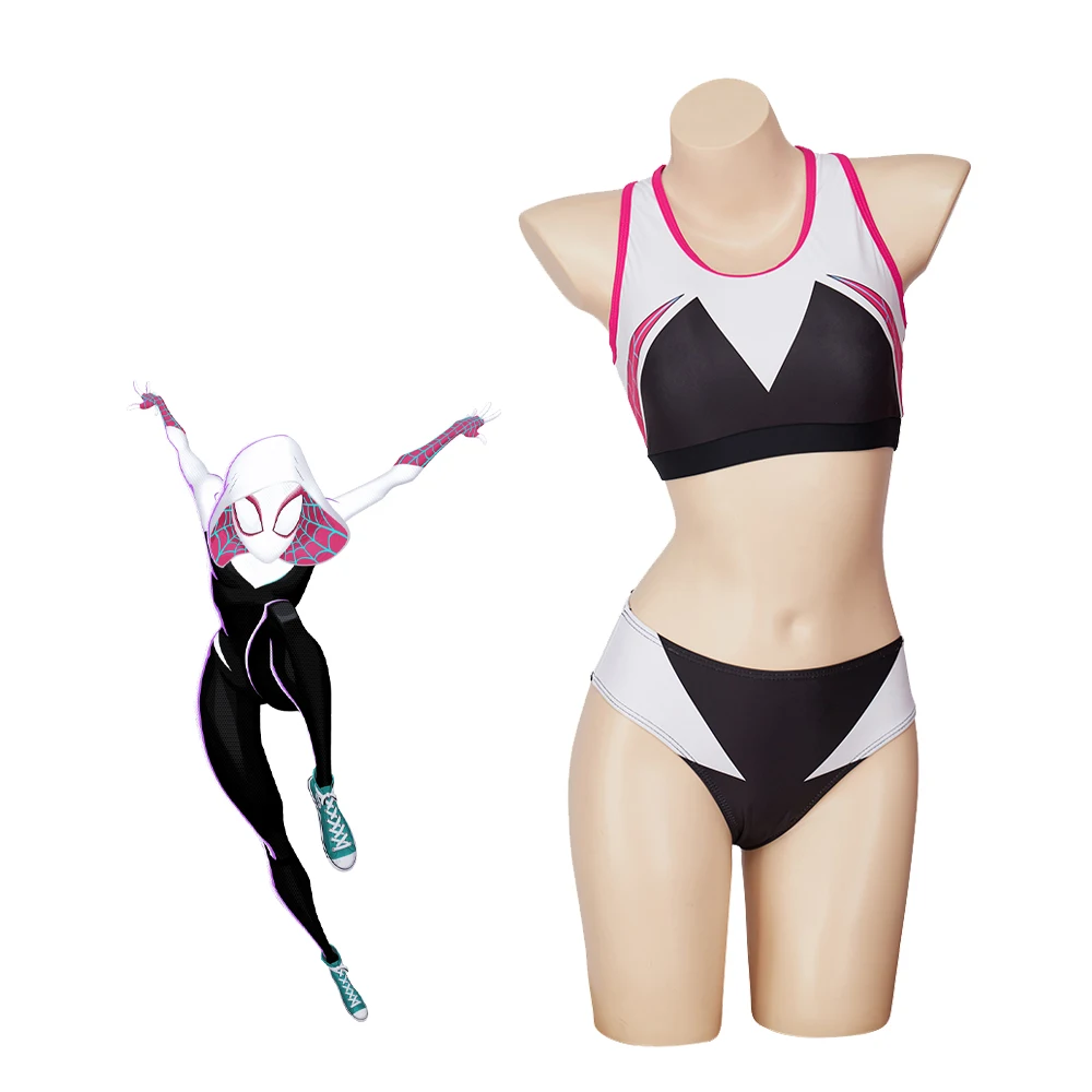 

Halloween Carnival Spider Cosplay Gwen Stacy Costume Gwen Swimsuit Sexy Swimwear Outfit Crop Tops Shorts Set Beachwear