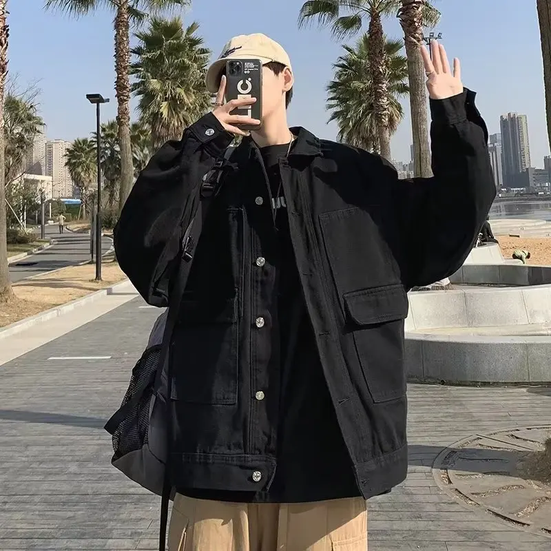 Джинсовое пальто для мужчин модная универсальная Свободная куртка-карго в стиле