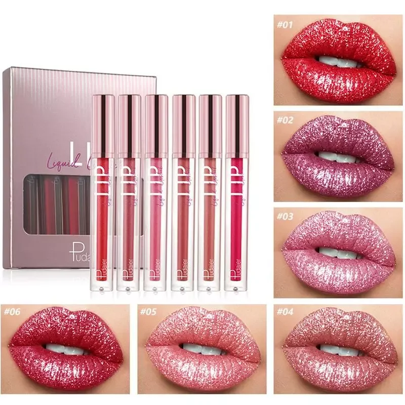 

NEW2023 6pcs Sexy Long Lasting Velvet Matte Lip Gloss Matte Glitter Lip Gloss Diamond Shimmer Nude Makeup Liquid Lipstick Shiny
