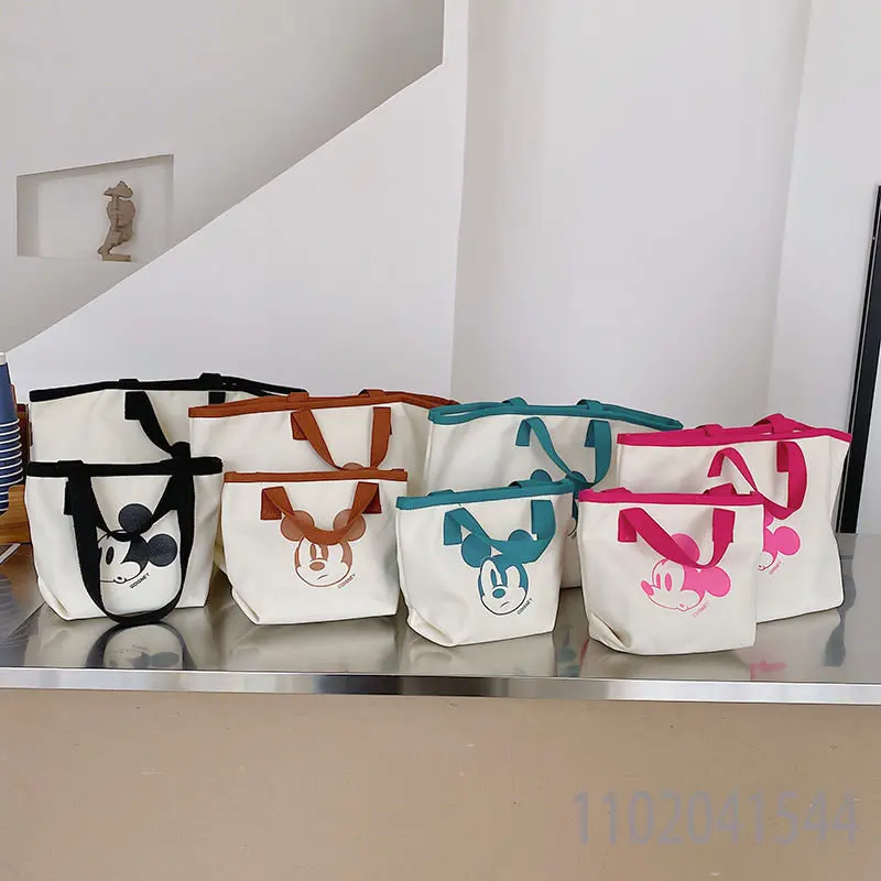 Disney Canvas Bag Mickey Pattern Female Popular Fashion High Quality Large Capacity Shoulder Handbag for Girls Women Children