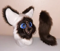black and white plush cat fursuit partial animal costume kitty mascot head and tail