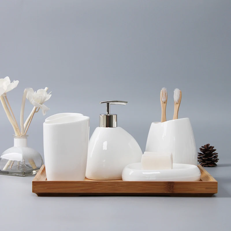 

Bathroom Accessories Set Ceramic Soap Dispenser Toothbrush Holder Tumbler Soap Dish Cotton Swab Aromatherapy Household Articles