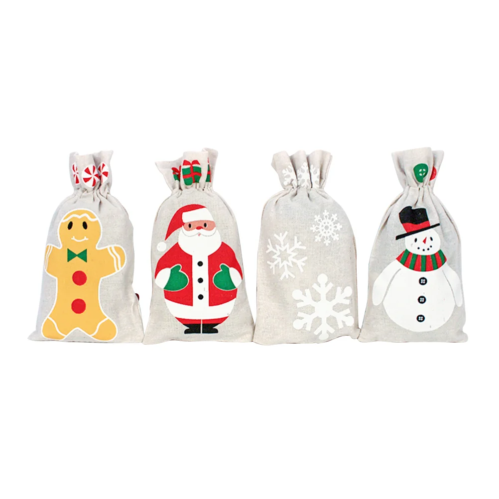 

Christmasburlap Drawstring Candy Gift Pouch Goodie Canvas Santa Holiday Packing Favor Cello Wrapping Snowman