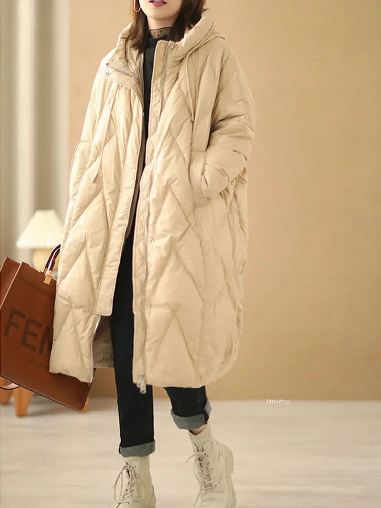 

Overcoat Female 2022 Winter Winter Hooded Puffer Feather Parkas Women Loose Long Coat 90% White Duck Down Jacket Women Coat