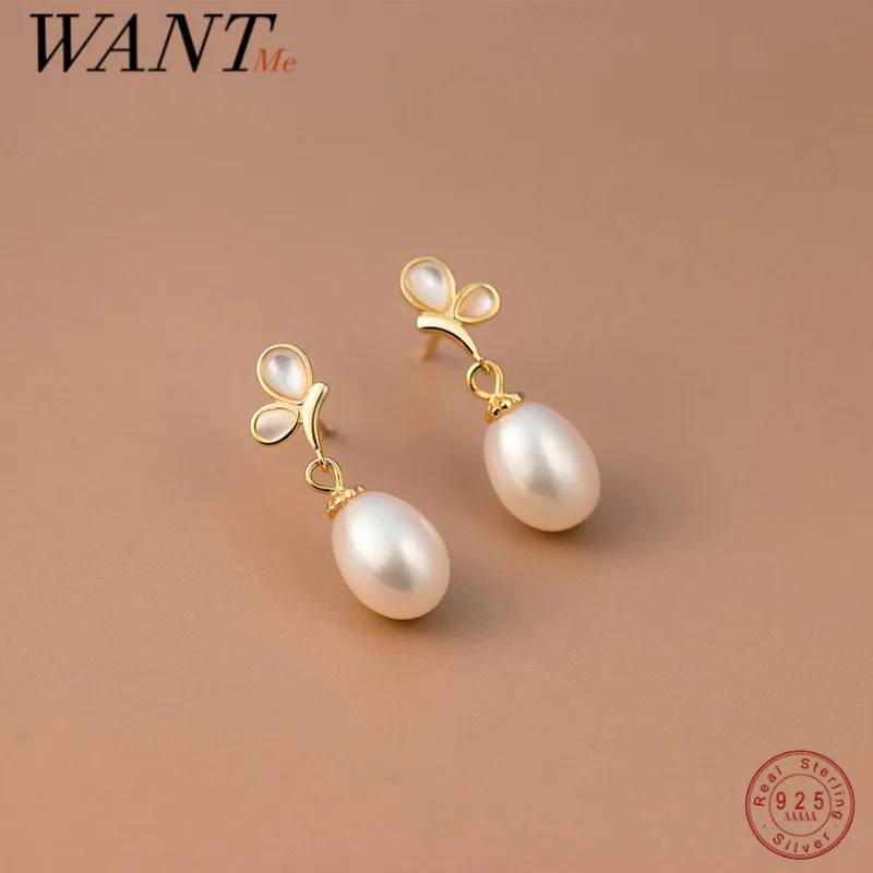 

Женские серьги-подвески WANTME из серебра 925 пробы с искусственным жемчугом