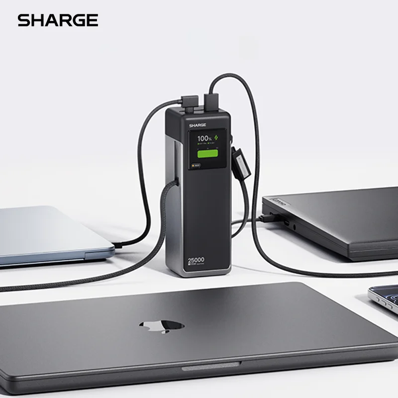 Фото Внешний аккумулятор SHARGE HyperTower 170W 25000 мАч для ноутбуков с быстрой зарядкой 100W USB-C и выдвижным кабелем для MacBook и iPhone №1