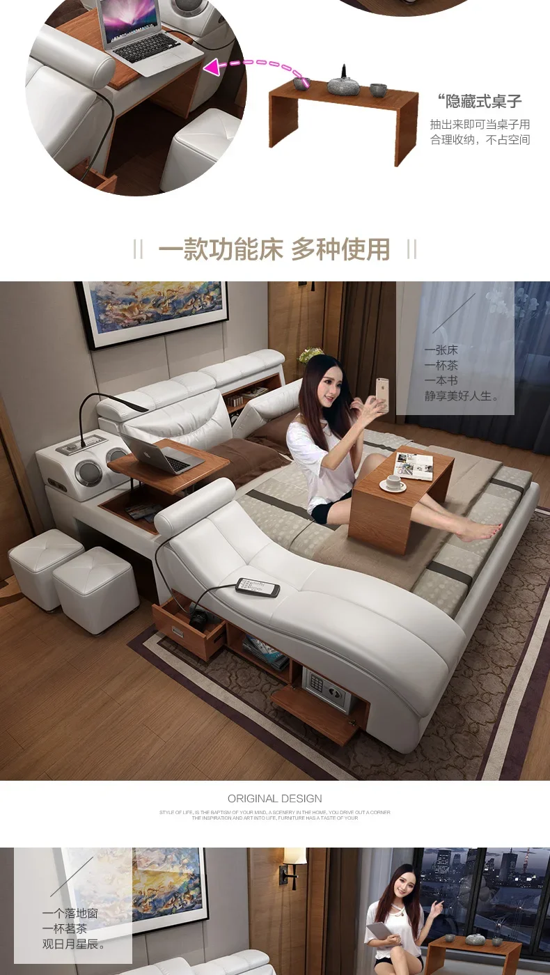 Каркас кровати из натуральной кожи мягкие массажер для хранения безопасный