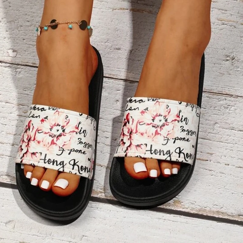 Women Slippers Floral Print Woman Sandals Flat Bottom Non-slip Outdoor Beach Soft Cozy Fashion Slidea Summer New Shoes Female