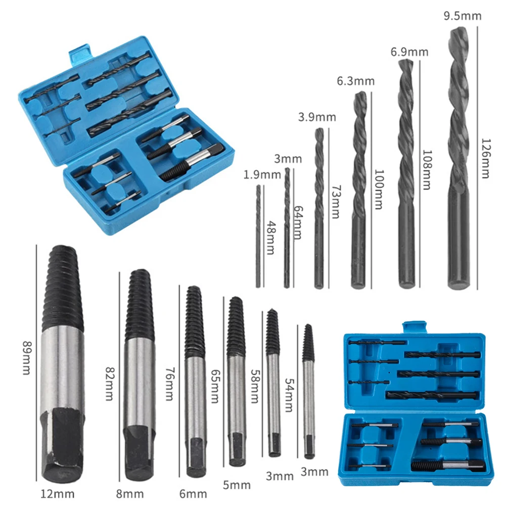 

12pcs/Set Carbon Steel Broken Screw Extractor Remover Puller Bolts +Spiral Twist Drill Bits Set Tool Accessories
