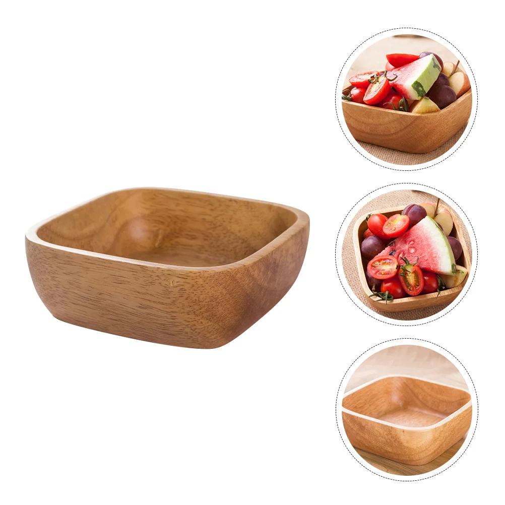 

1Pc Wooden Bowl Food Serving Bowl Simple Wood Dessert Salad Plate Fruit Tray