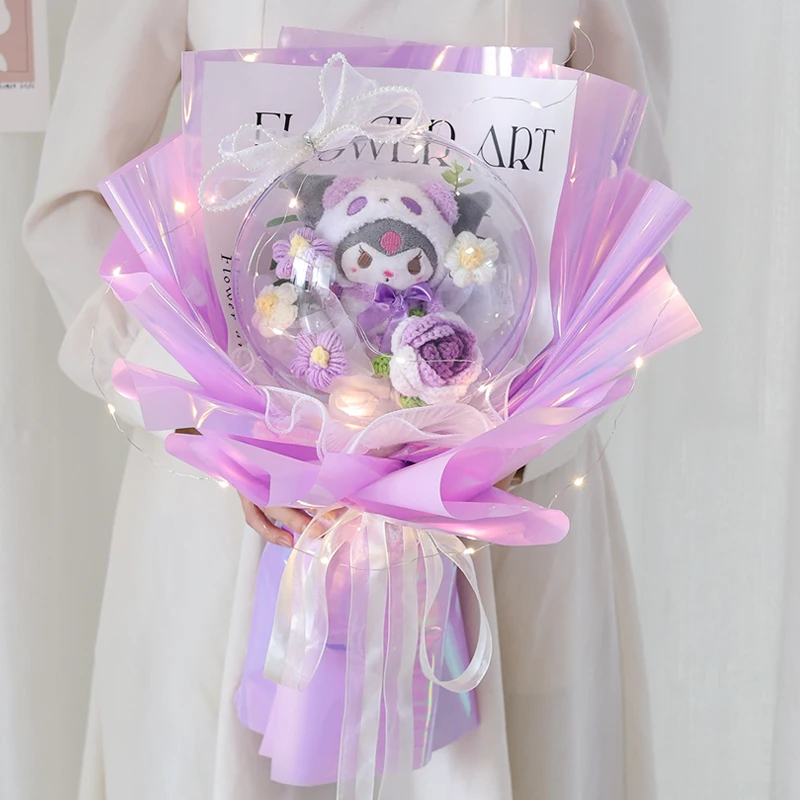 

2023 Sanrioes Anime Melody Kuromi Cinnamoroll Plush Flowers Bouquet Kawaii Plushie Doll Toy Christmas Valentine Graduation Gifts