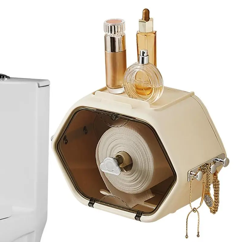 

Tissue Dispenser Box Wall Mount Magnetic Tissue Holder Self Adhesive Organizer With Side Hooks Self Adhesive Multifunctional No