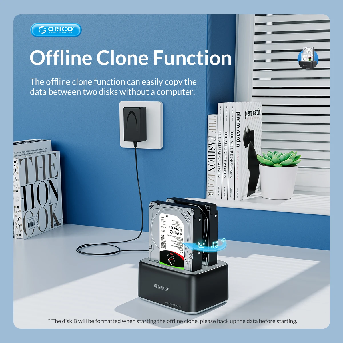 Фото Док-станция ORICO для жесткого диска 2,5/3,5 дюйма SATA для Type-C USB3.2 10 Гбит/с Gen2 HDD чехол с автономным клоном 12 В 3 А источник питания №2