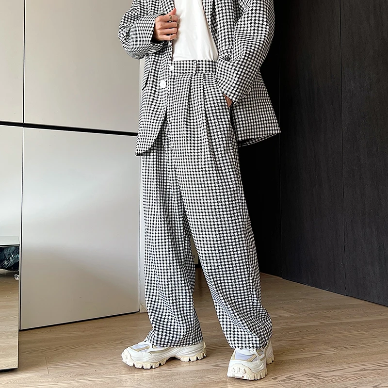 Men White Black Plaid Loose Casual 