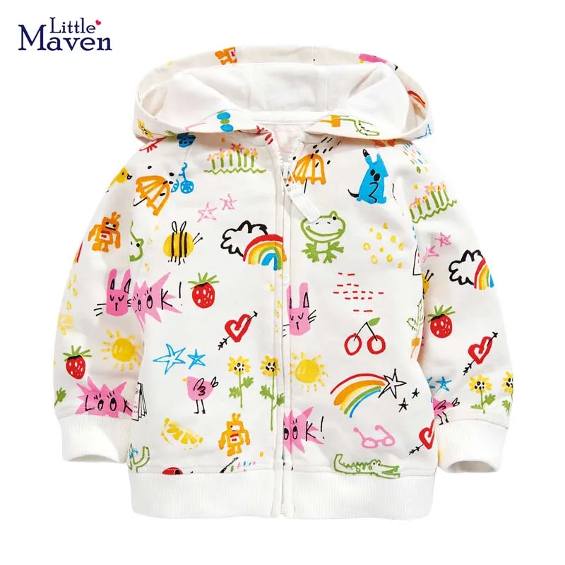 

Little Maven 2022 Baby Girls New Fashion Cartoon Jacket Coat White Autumn Tops Cardigan Print Sweatshirt for Kids 2-7 Years