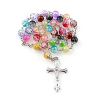 8mm plastic crystal rosary necklace catholic cross pendant for faith religious jewelry gift men and women fashion decoration