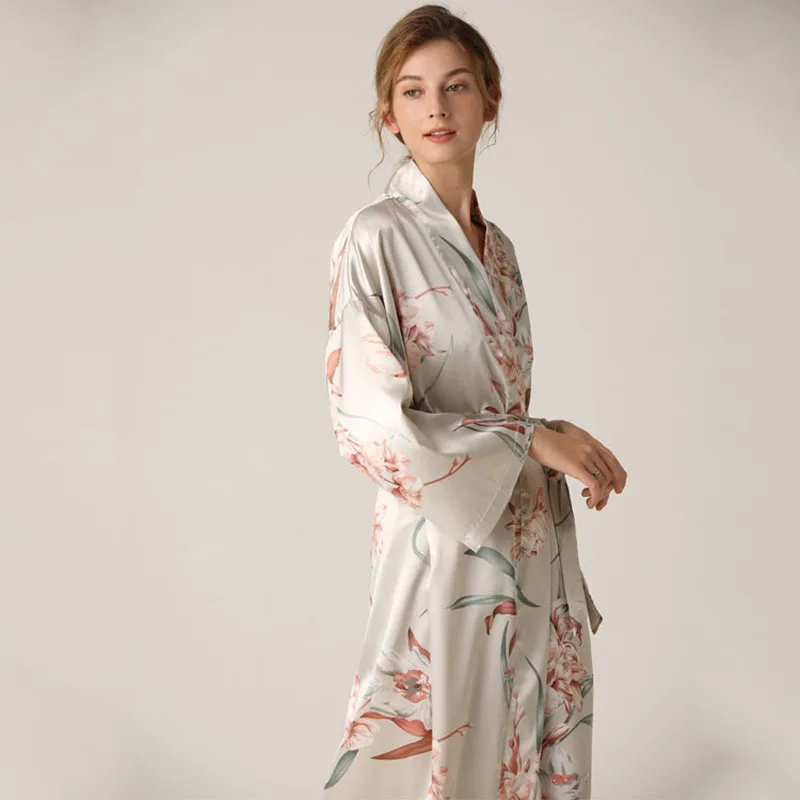 Women 3 Pieces Floral Printed Sleepwear Silk Sling Sleeveless Top Shorts and Maxi Robe Pajamas Set