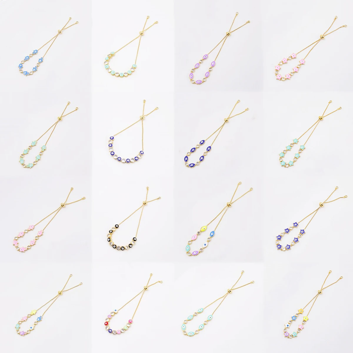 

Hand of Fatima Charm Bracelet for Women Enamel Colorful Star Evil Eye Zircon Beaded Brass Chains Jewelry Adjustable Decorations