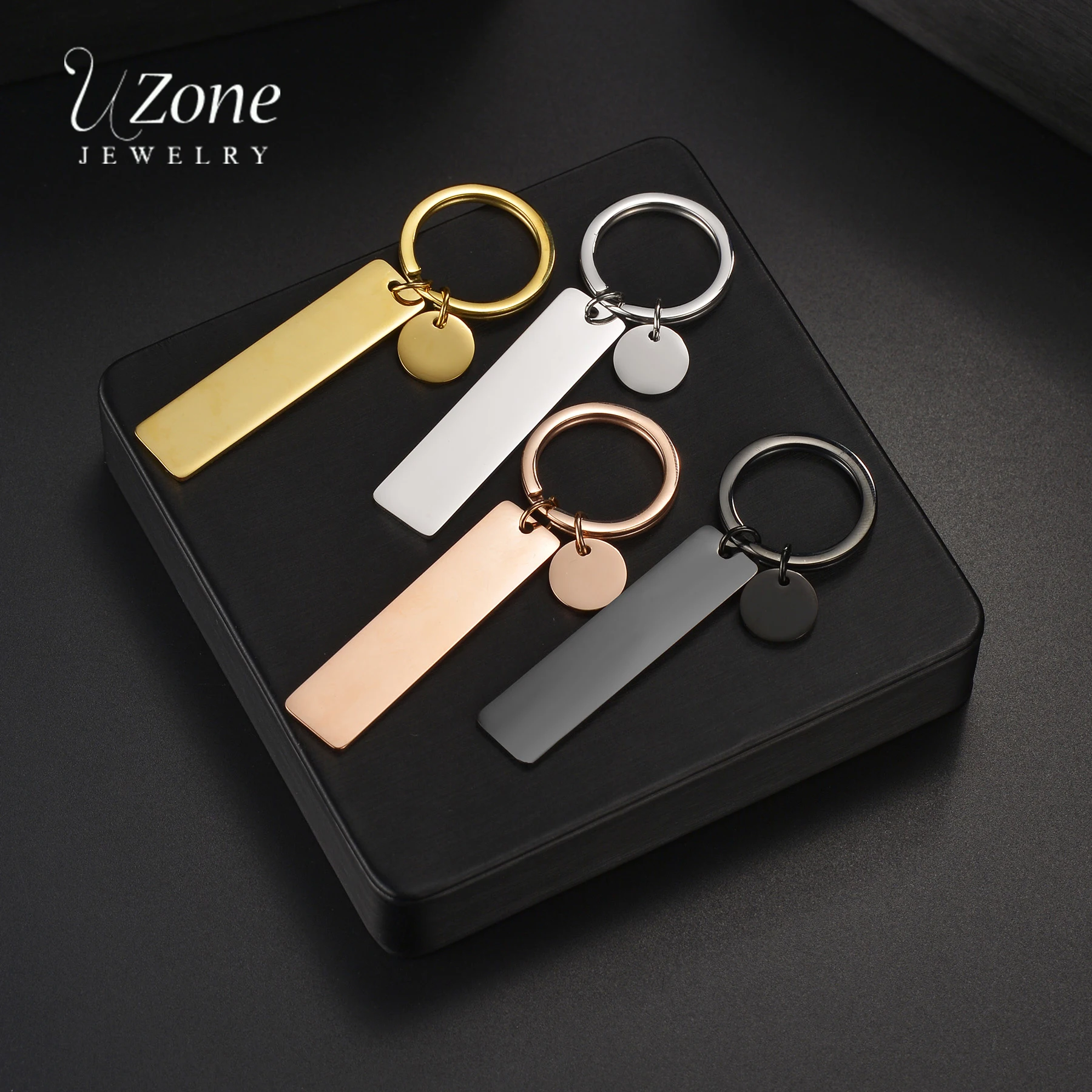 

UZone Custom Engrave Name Date Number Keychains for Women Men Stainless Steel Keyring Couple Personalized Birthday Jewelry Gift