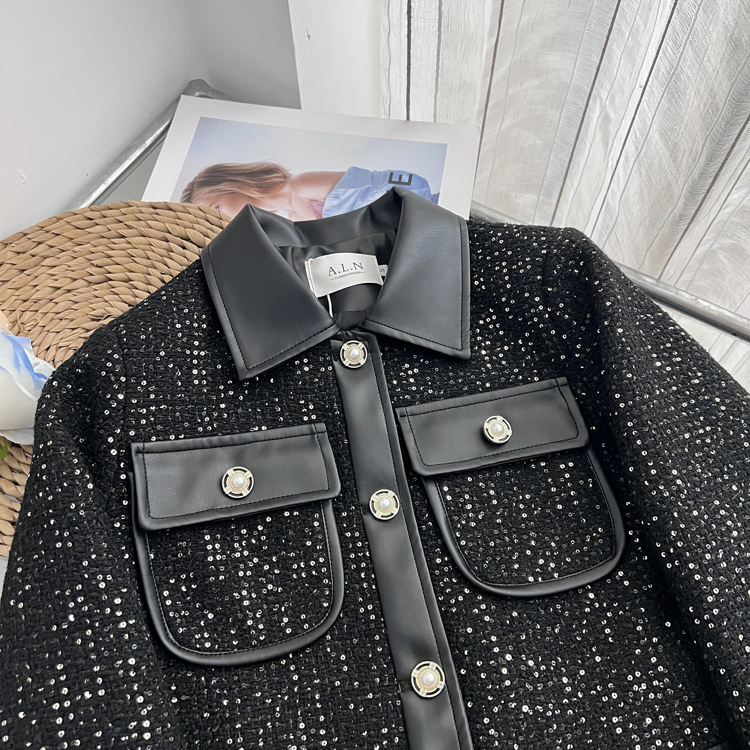 Женский комплект из 2-х предметов винтажный твидовый пиджак с блестками и