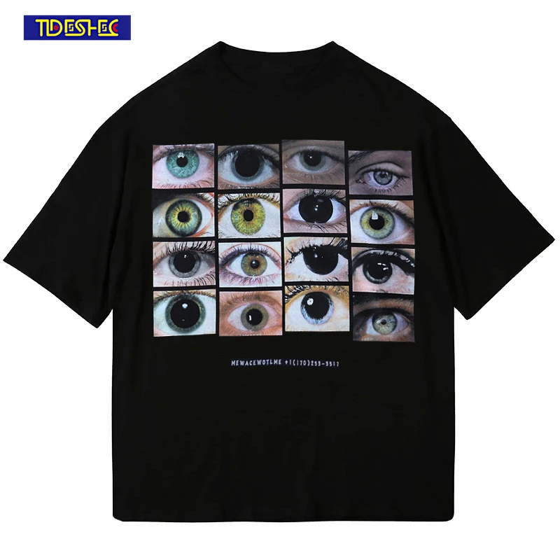 

TIDESHEC Street Men's Loose Casual T-Shirt Eye Graphic Print T Shirt Loose Casual Streetwear Hip Hop Cotton Oversized Tshirt
