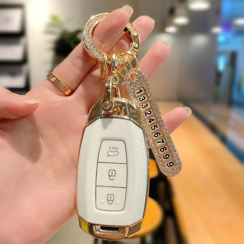 

New TPU Car Key Case Cover Shell Keychain For Hyundai IX35 i30 KONA Solaris Encino Azera Grandeur Accent Fe TM Santa Palisade