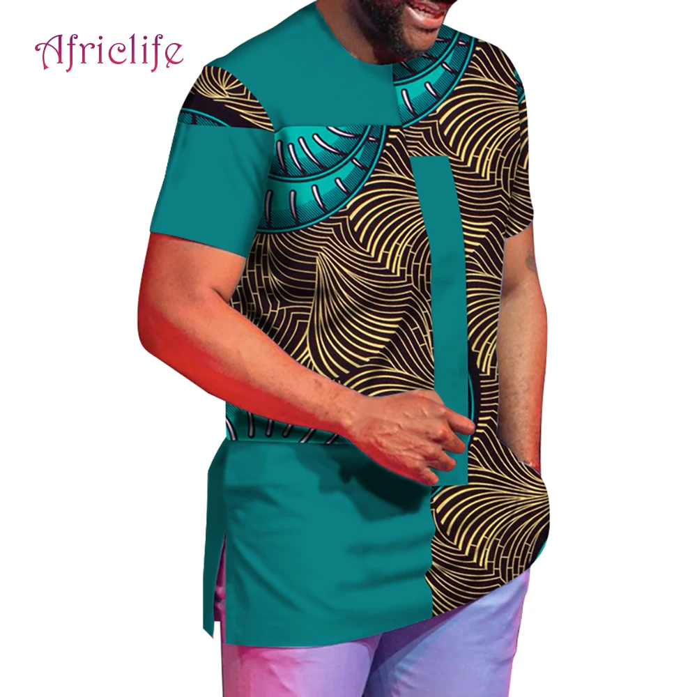 Ankara Style Men T Shirt Short Sleeve Male Top Summer Fashion Patchwork Bazin Riche Shirts Plus Size WYN1078 | Тематическая одежда