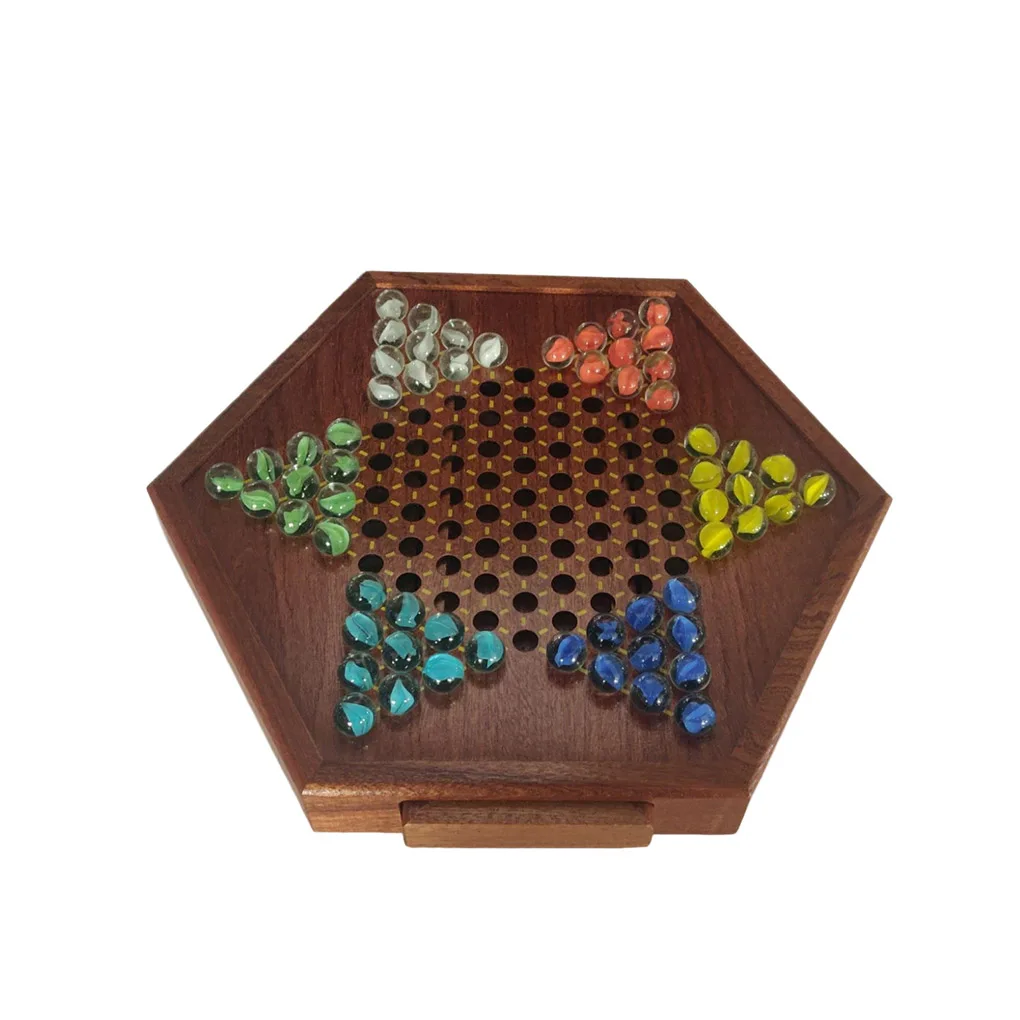 

Checkers Board Wooden Chinese Hexagon Checkers Game Classic Smooth Sturdy Durable Large Strategy Games School Leisure