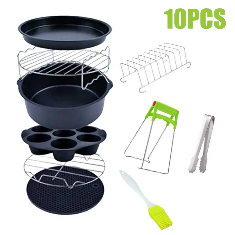 

10pcs Non Stick Grill Home Baking Basket Cake Pan Pizza Plate Party Universal Air Fryer Accessories Silicone Mat 6inch 7inch