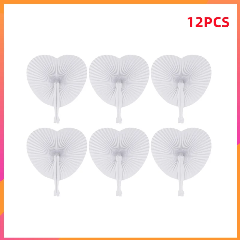 

12pcs Paper Heart Shape Fans Blank Handheld Folding Fan Party Favors for Wedding Festival