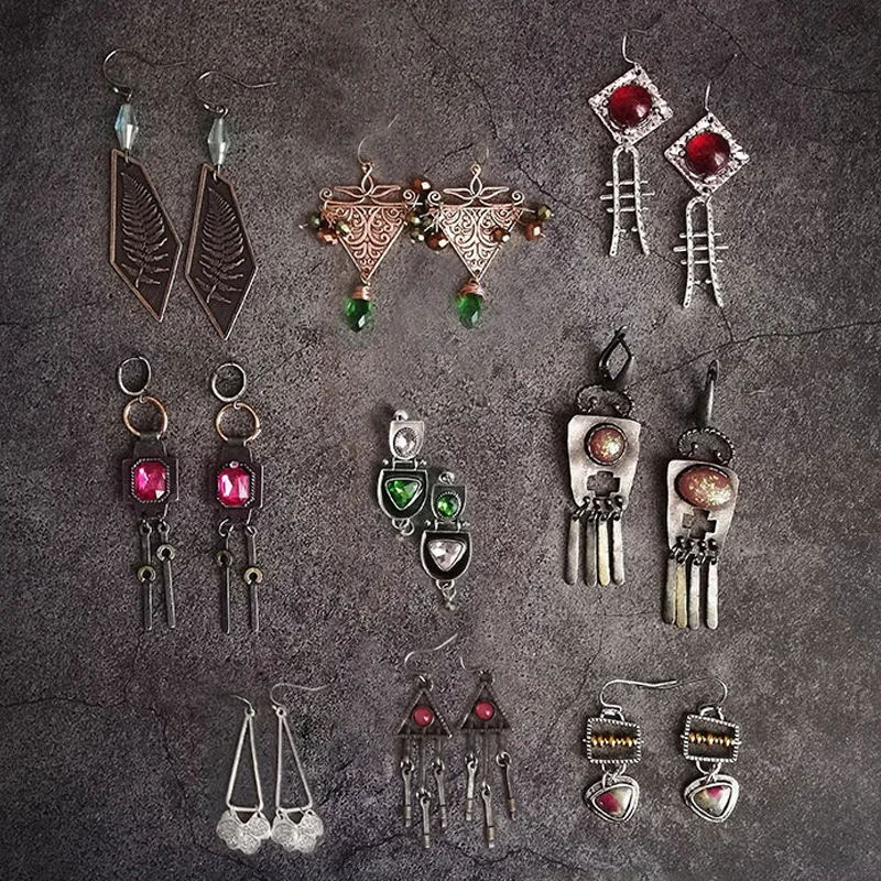 

Retro Antique Silver Color Metal Inlay Stone Drop Earrings for Women Fashion Handmade Boho Dangle Earrings Jewelry Party Gifts