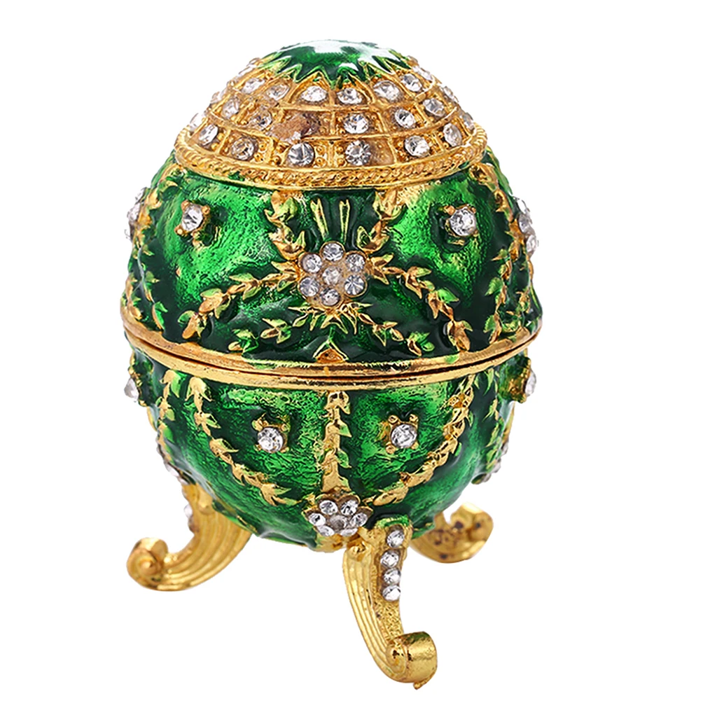 

Зеленое яйцо Faberge ручная роспись Кристалл российские королевские ювелирные изделия подарки кольцо ожерелье брелок Коробка Чехол держатель...