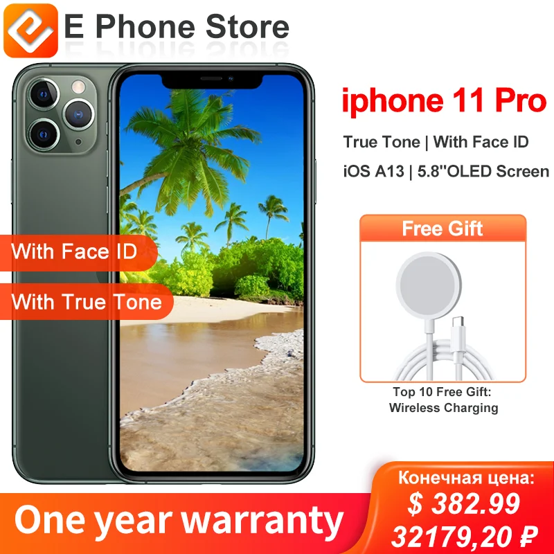 

Разблокированный смартфон Apple iPhone 11 Pro, 64 ГБ/256 Гб ПЗУ, A13 Bionic Chip с распознаванием лица, 4G LTE, OLED-экран 5,8 дюйма, тройная камера 12 МП