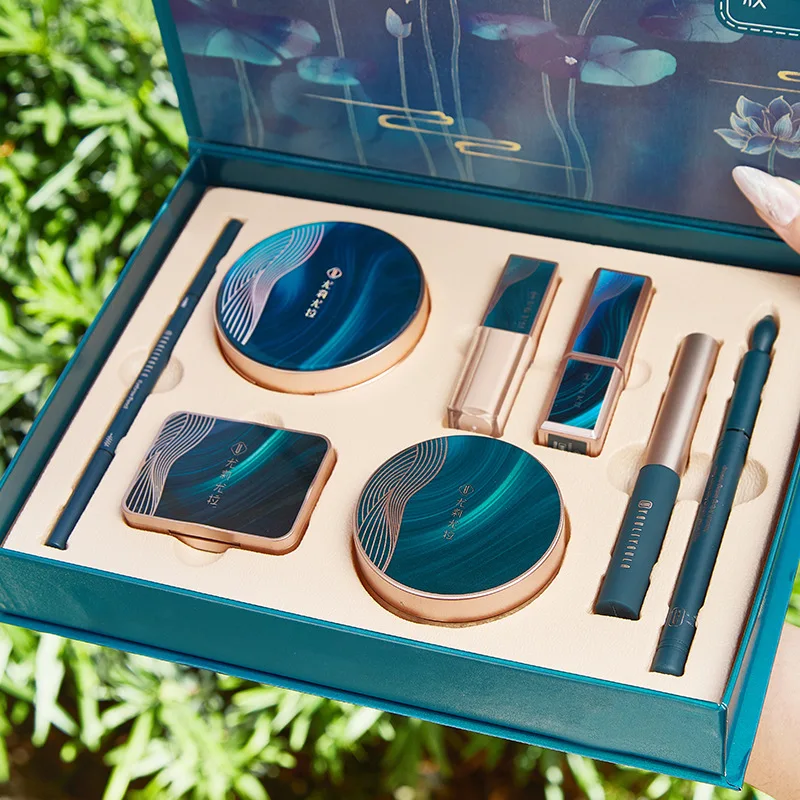 

Makeup Cosmetic Set Oriental Beauty Lotus Pond Moonlight Gift Box Velvet Lipstick Ivory Concealer Eye Shadow Setting Powder