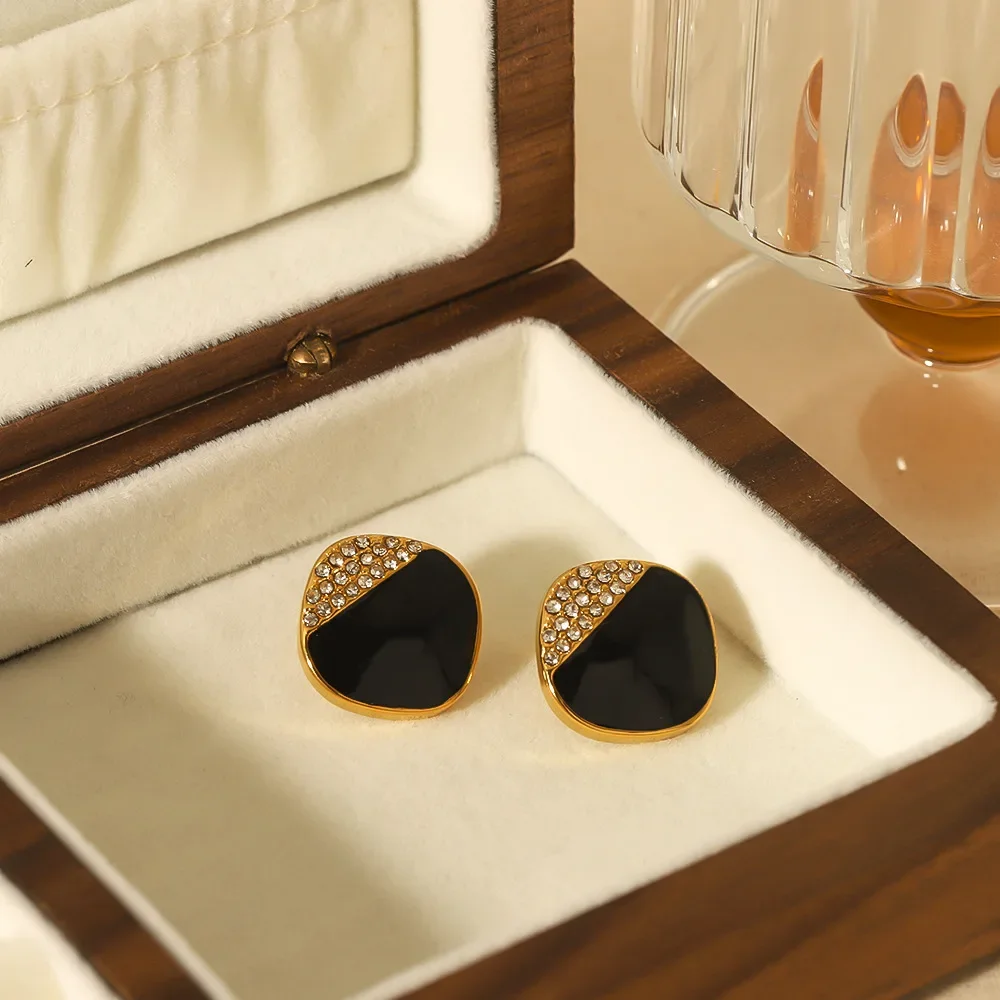 Винтажные элегантные черные масляные серьги с бриллиантами женские