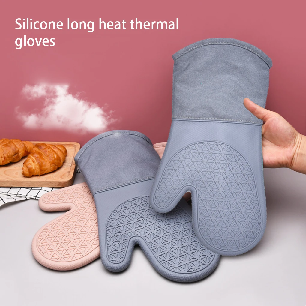 

Silicone Insulation Gloves Oven Mitts Kitchen BBQ Anti-Scalding Grill Washable Anti-skid Microwave Heavy Duty Pink