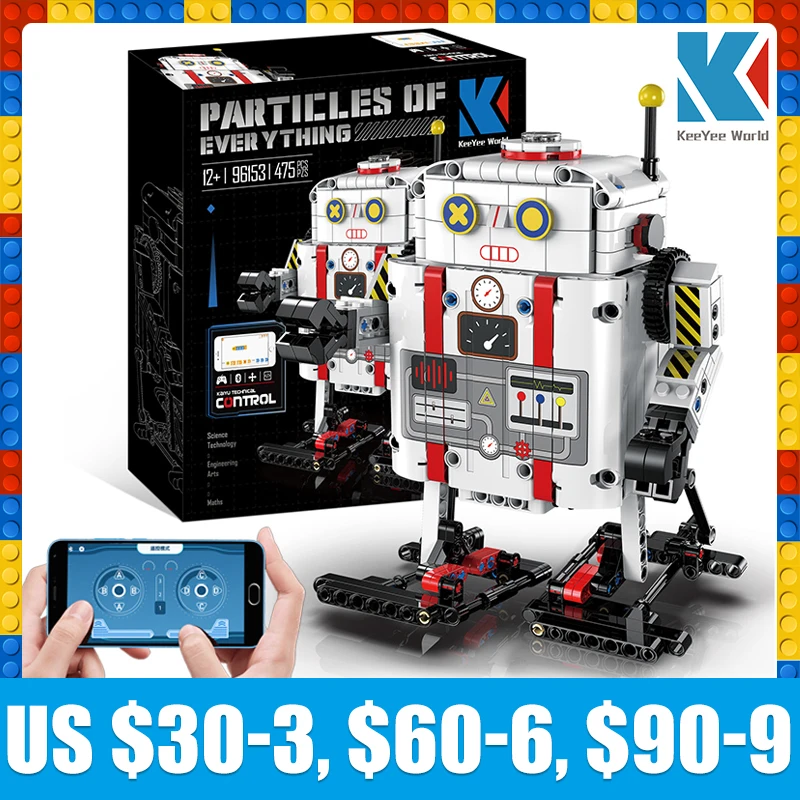 KeeYee World K96153 KAIYU APP пульт дистанционного управления Программирование Fat White Robot USB Moc наборы игрушек Детский технический конструктор кирпичи